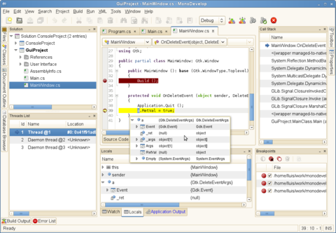 MonoDevelop 2.2 Integrated Debugger